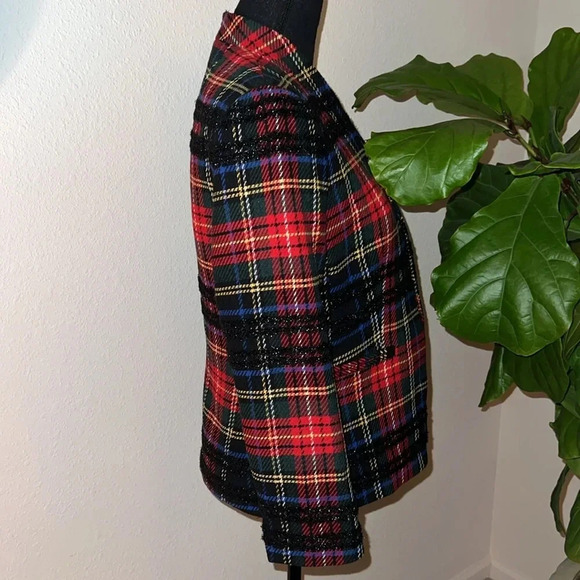 J. Crew Going-Out Lurex Metallic Steward Tartan Blazer Red Plaid Size 4 NWT - Picture 8 of 15